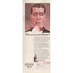 1955 Pitney Bowes Postage Meter Vintage Print Ad Mid Century Modern Office Decor